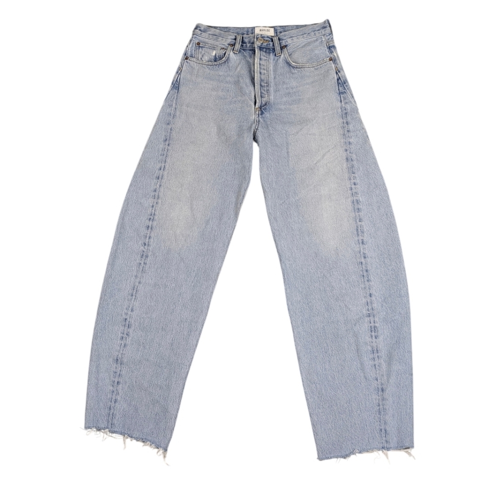 Agolde Luna Pieced Light Wash Barrel Leg Cropped Raw Hem Jeans 27 J1850 - Picture 7 of 12